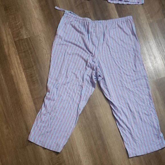 Lauren Ralph Lauren Black Label Striped Pajama Set Pink Blue RL Logo Lounge - Picture 9 of 17